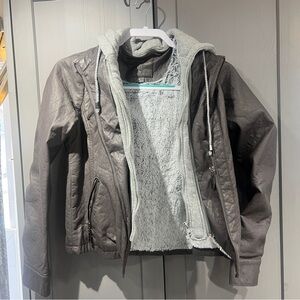 Faux Leather Jacket with Gray Hoodie j2 medium womens